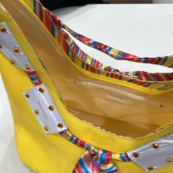 NWT Novelty Yellow Bag with colorful scarf detail New - Picture 6 of 7